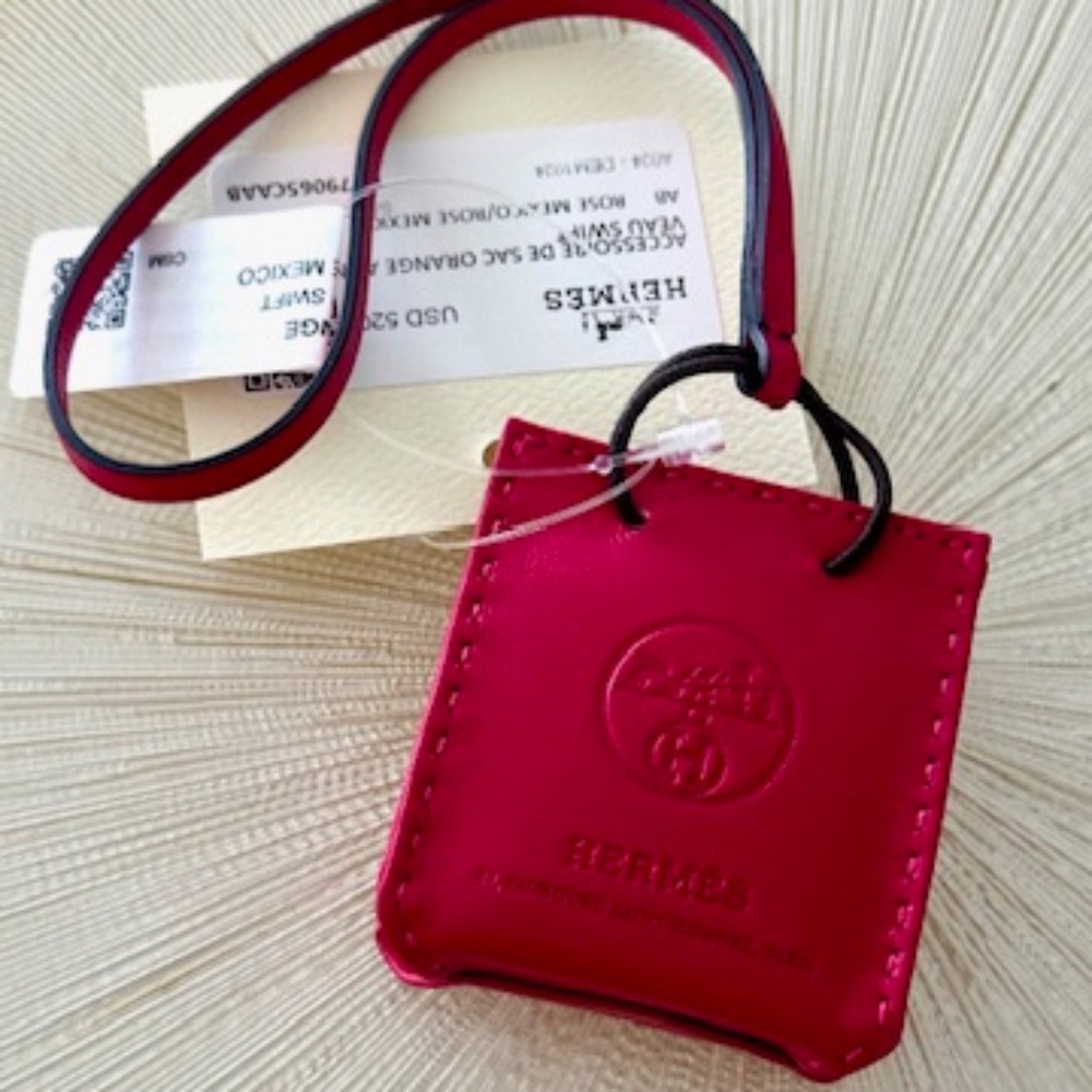 BWT HERMES MILO LAMBSKIN ROSE MEXICO PINK SHOPPING BAG CHARM
